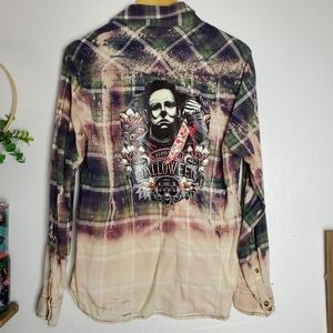 Custom bleached flannel plaid Myers Halloween